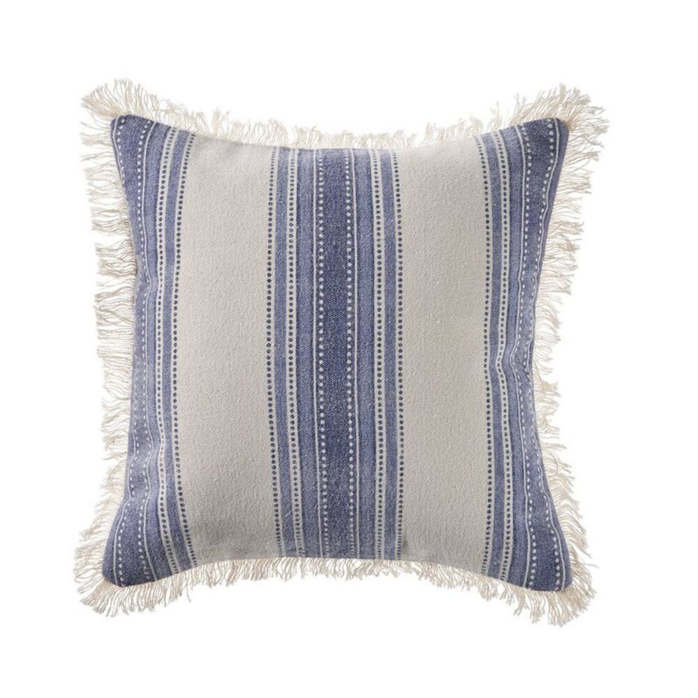 LR HomeCoastal Striped Blue and Cream Throw Pillow
